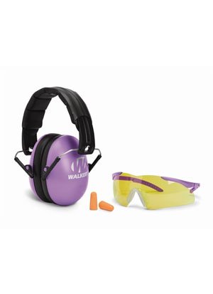 Walkers Game Ear Youth & Women's Folding Muff with Glasses & Plug Combo Kit (Purple)